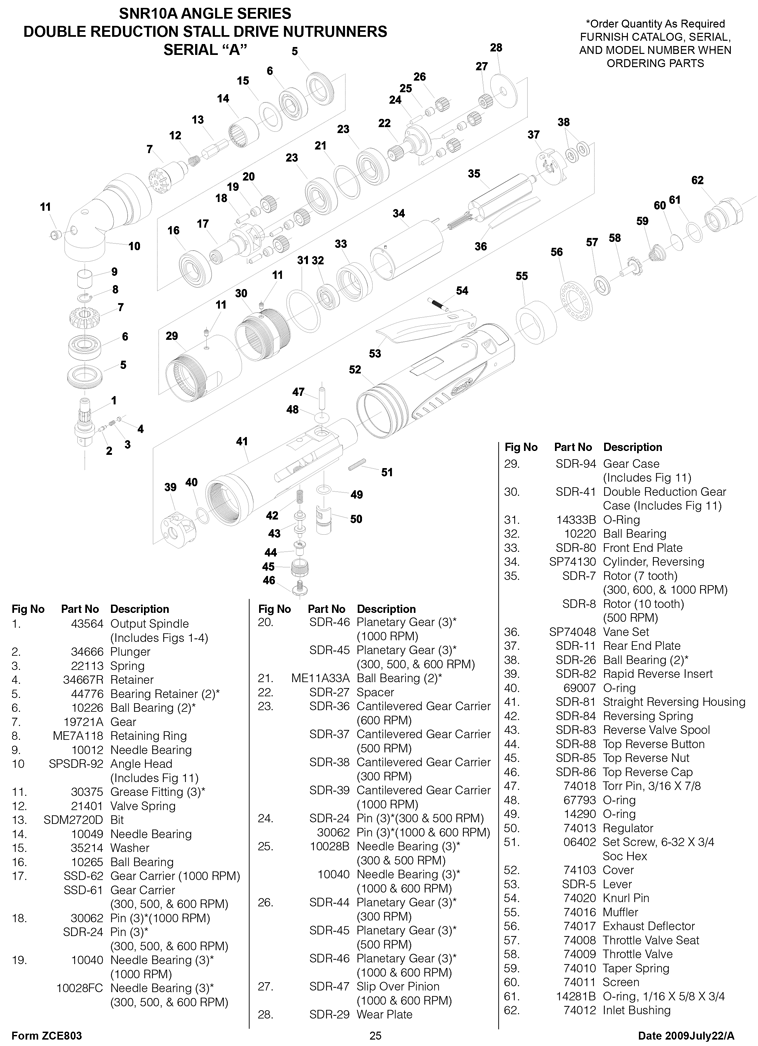 Sioux SNR10A6S Parts - Nutrunner