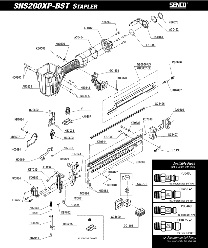 Senco SNS200XP-BST Parts - Stapler