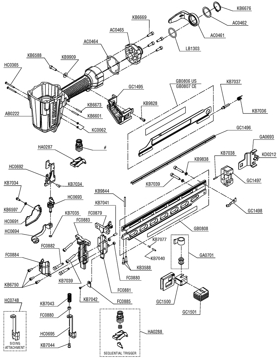 SNS200XP Stapler Parts - Senco