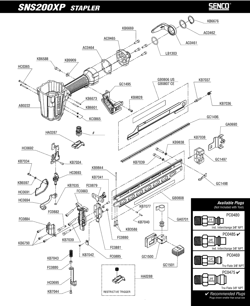 Senco SNS200XP Parts - Stapler