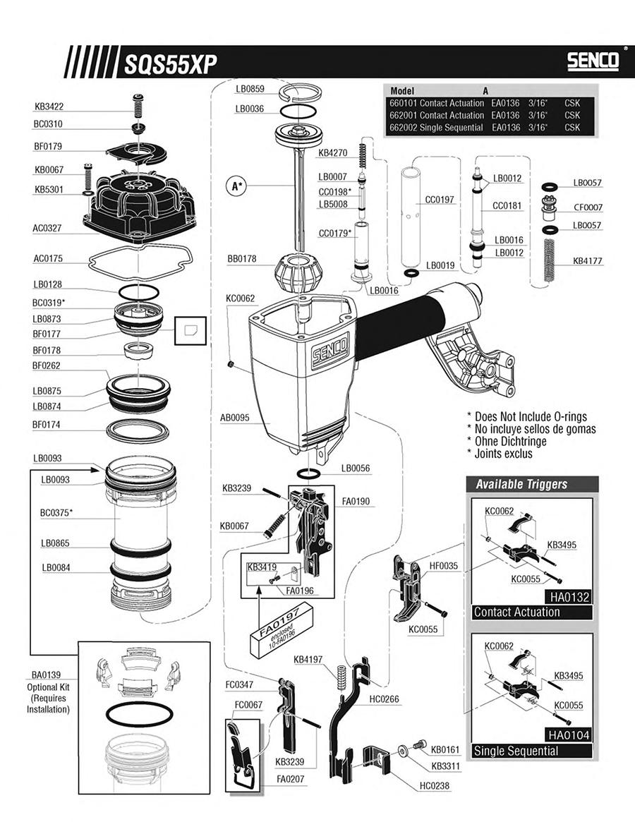 SQS55XP Stapler Parts - Senco