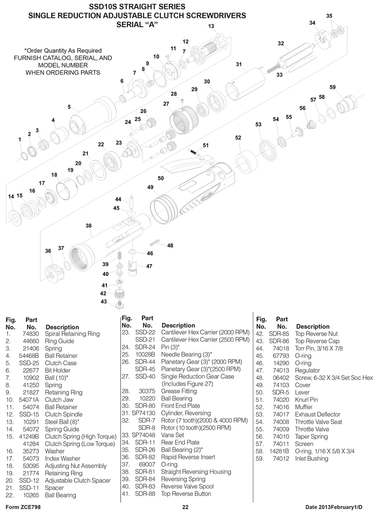 Sioux SSD10S5S Parts - Stall Inline Screwdriver