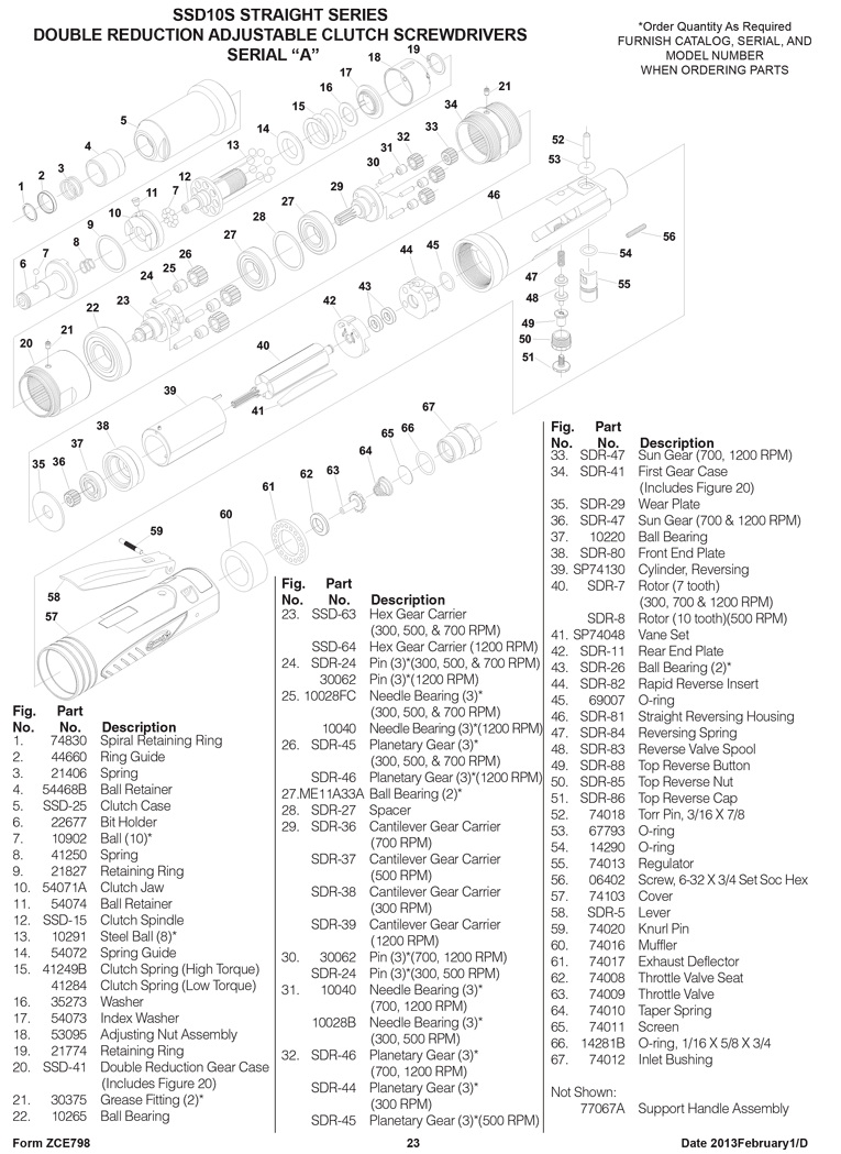 Sioux SSD10S5S Parts - Stall Inline Screwdriver