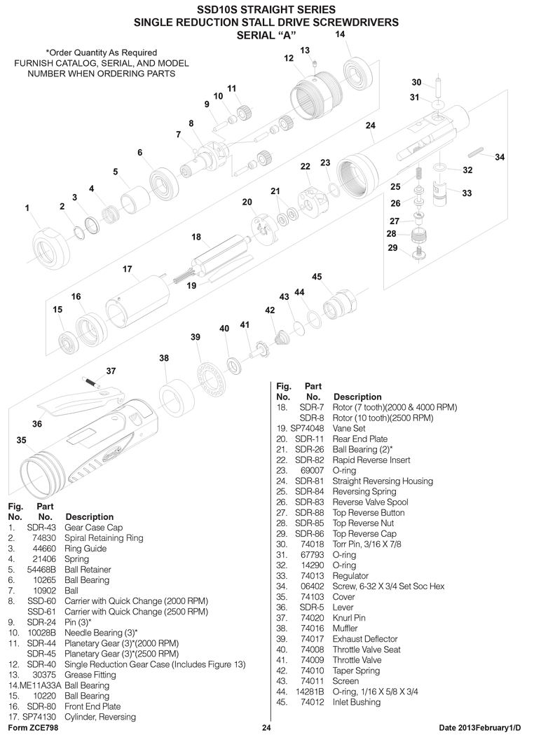 Sioux SSD10S5S Parts - Stall Inline Screwdriver