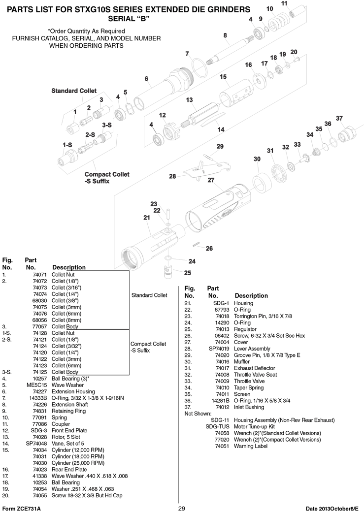 Sioux STXG10S18M6S Parts - Extended Die Grinder