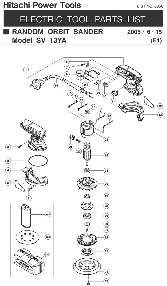 Hitachi SV13YA Parts - Random Orbit Sander