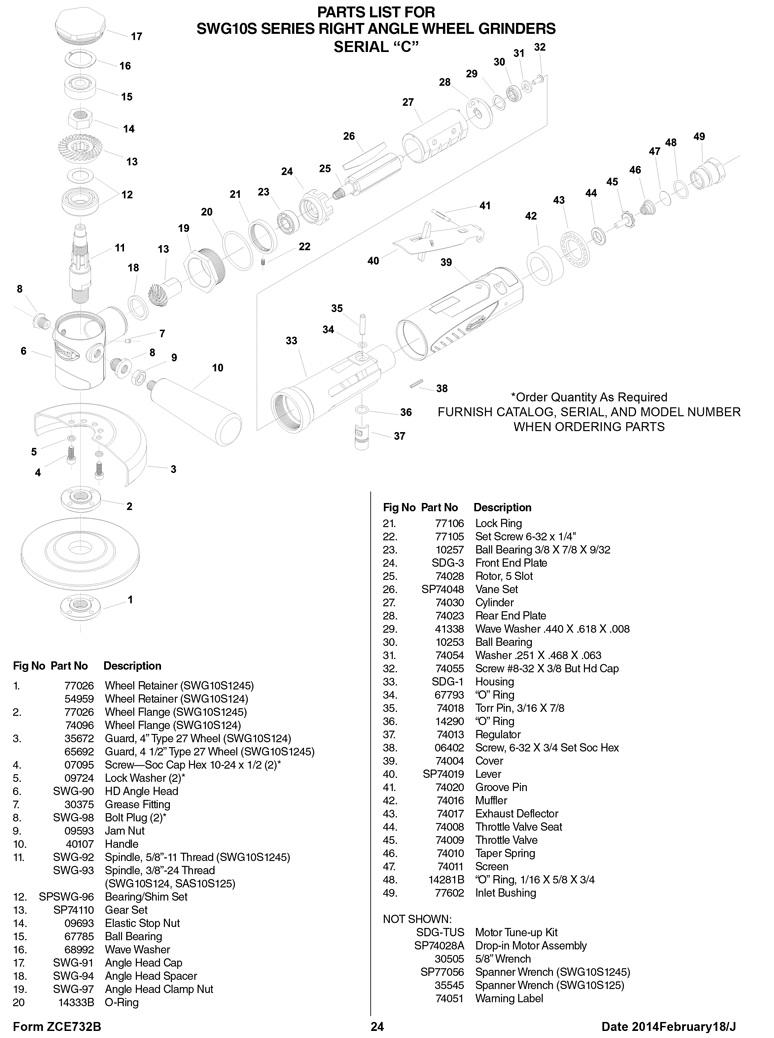 Sioux SWG10S183 Parts - Wheel Grinders