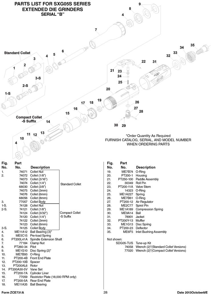 Sioux SXG05S18M6S Parts - Extended Die Grinder