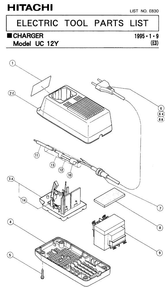 Hitachi UC12Y Parts - Charger