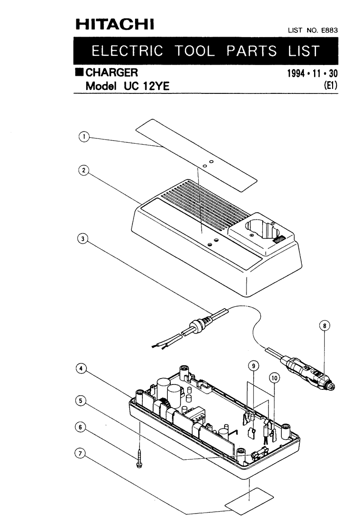 Hitachi UC12YE Parts - Charger