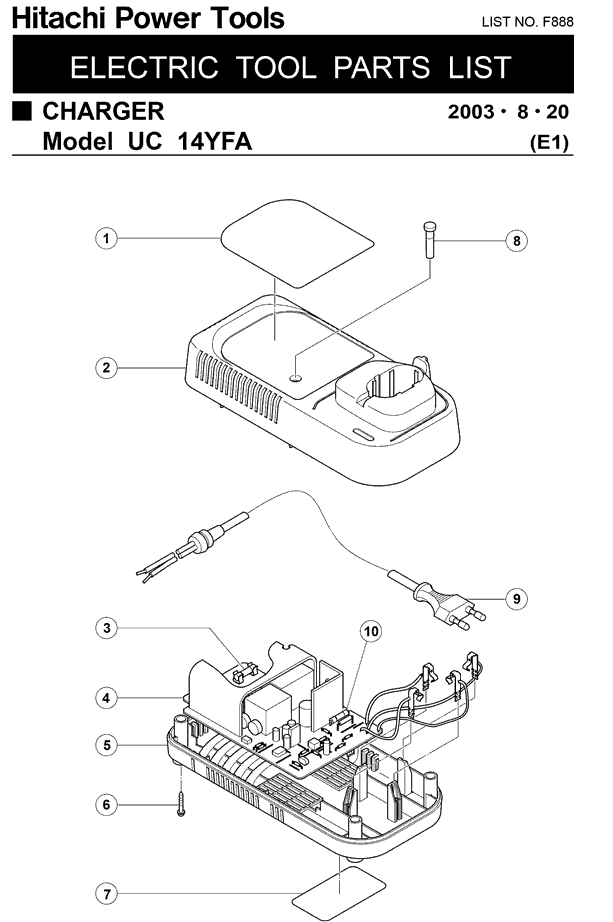 Hitachi UC14YFA Parts - Charger