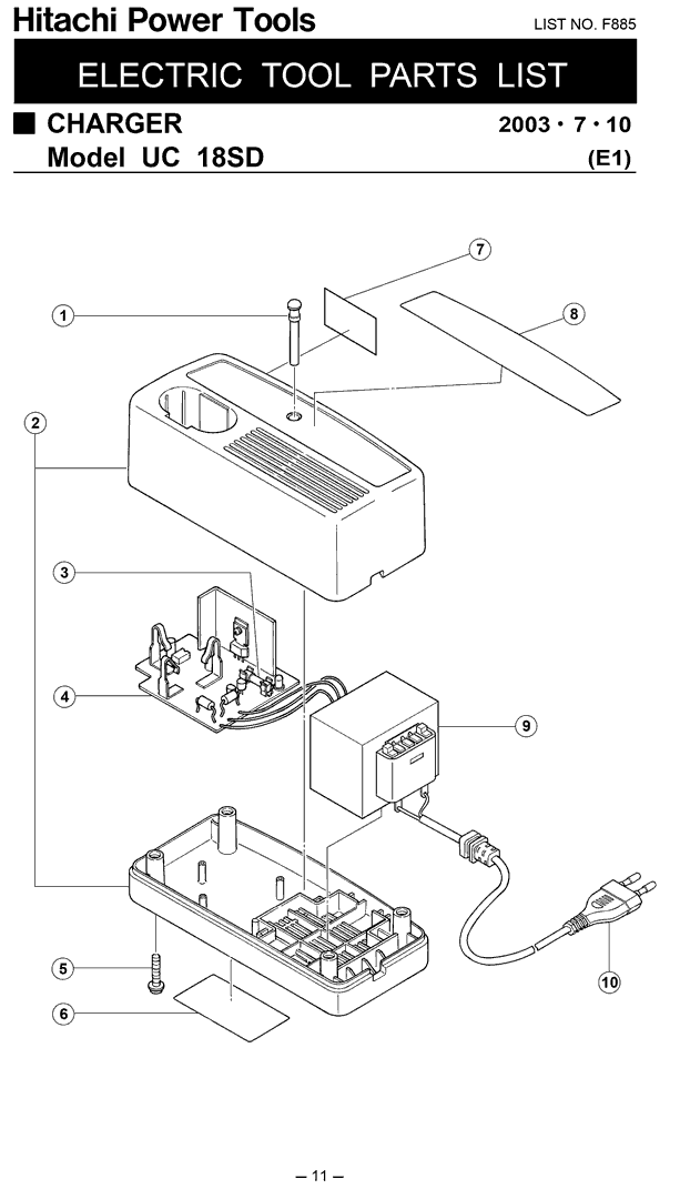 Hitachi UC18SD Parts - Charger