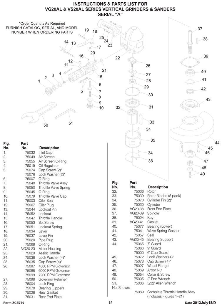 Sioux VS20AL-609 Parts - Vertical Grinder