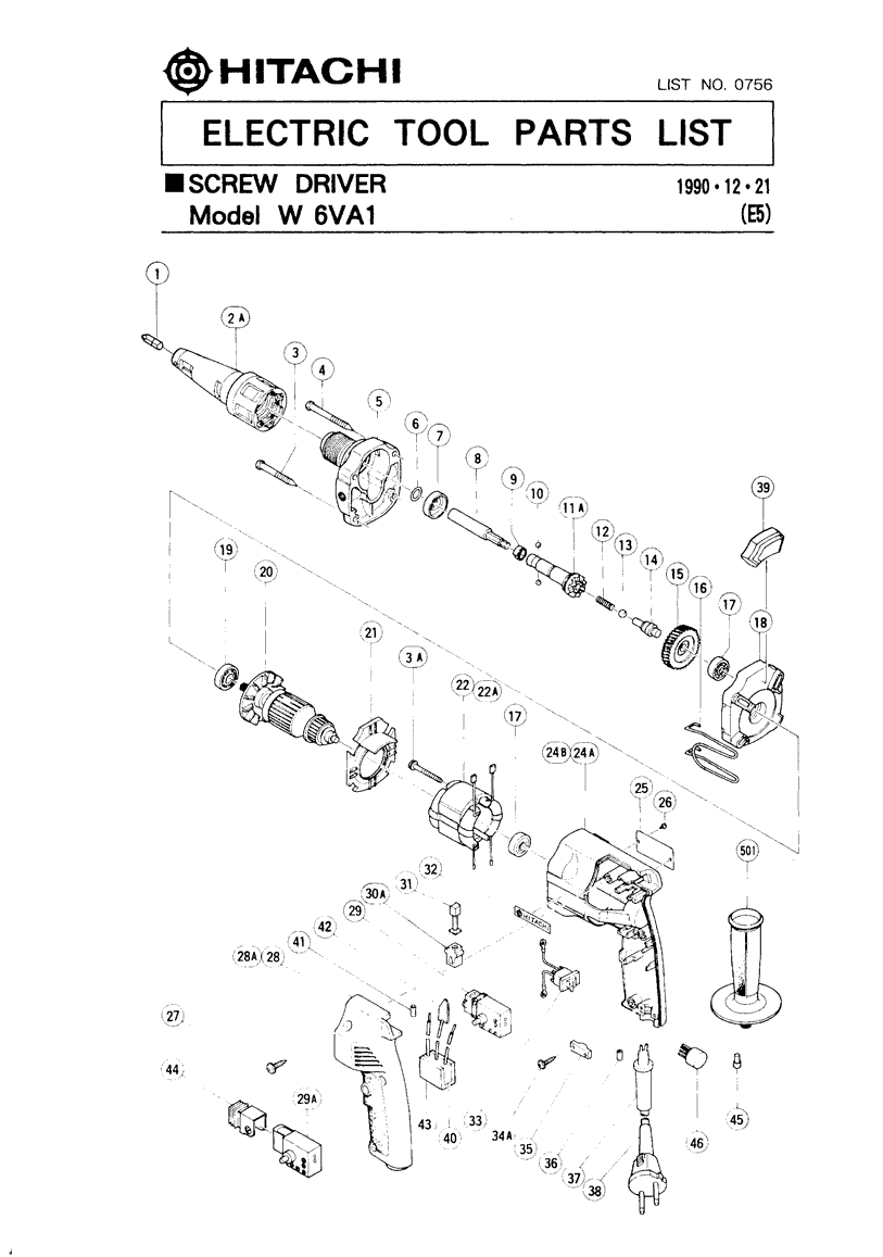 Hitachi W6VA1 Parts - Screw Driver