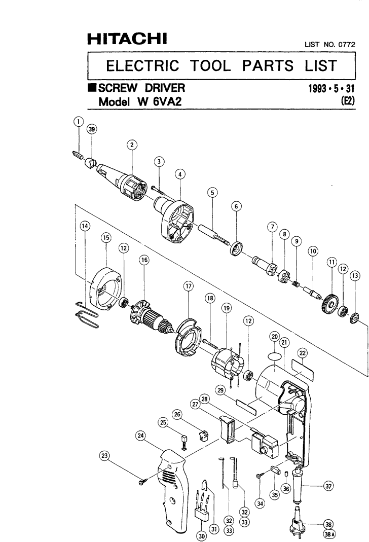 Hitachi W6VA2 Parts - Screw Driver