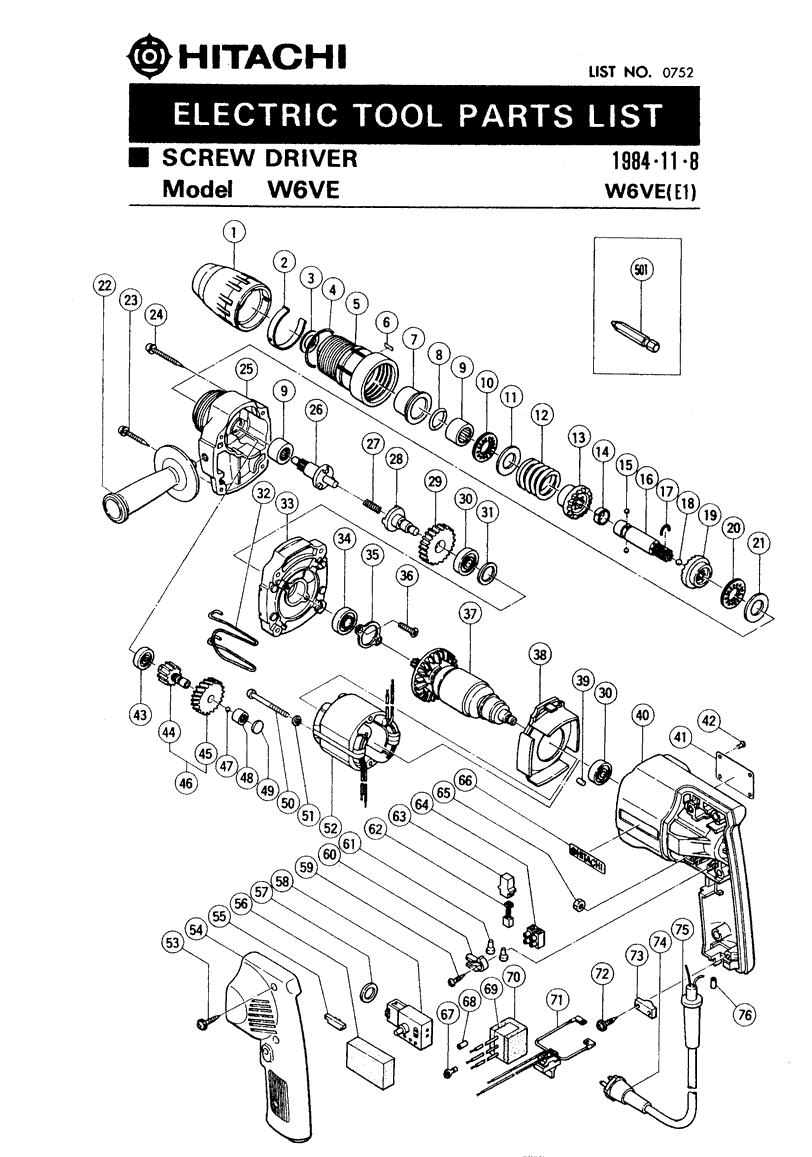 Hitachi W6VE Parts - Screw Driver