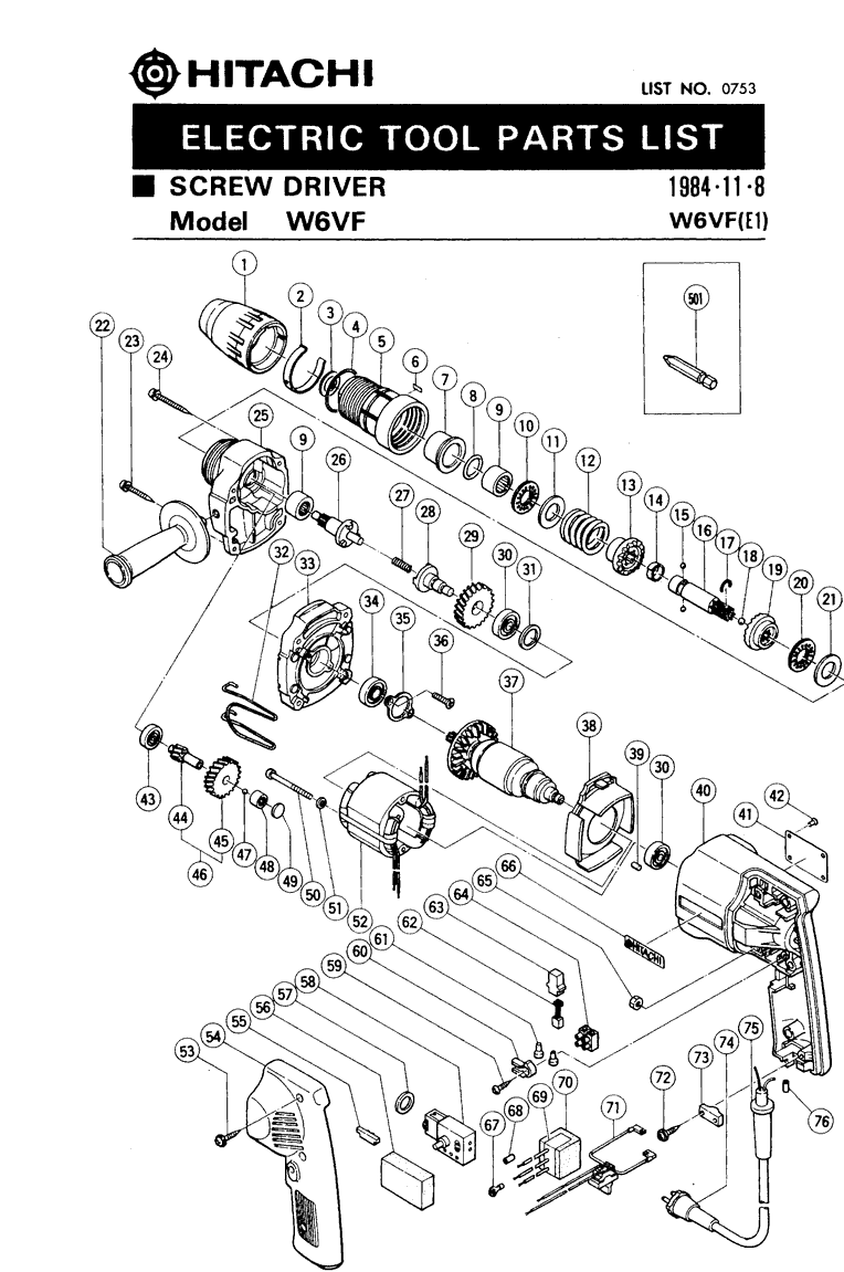 Hitachi W6VF Parts - Screw Driver