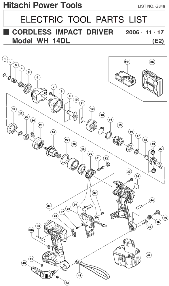 Hitachi WH14DL Parts - Impact Driver