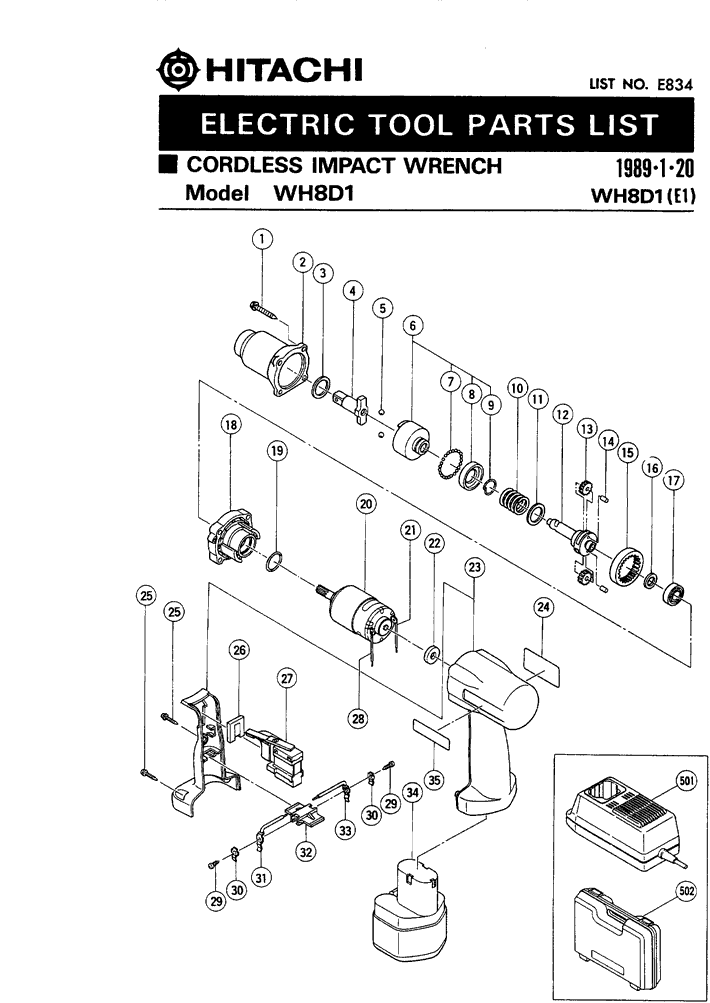 Hitachi WH8D1 Parts - Impact Wrench