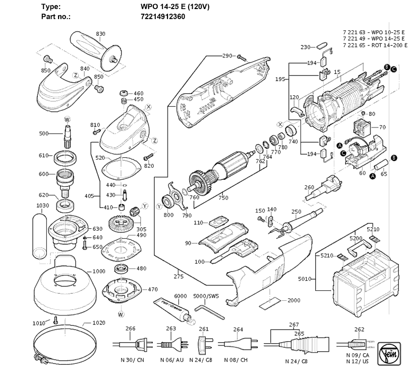 Fein WPO14-25E 72214912360 Parts - Polisher