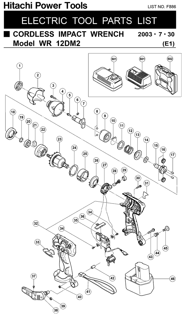 Hitachi WR12DM2 Parts - Impact Wrench