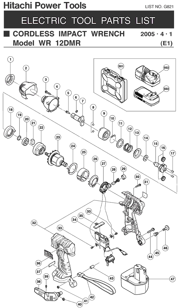 Hitachi WR12DMR Parts - Impact Wrench