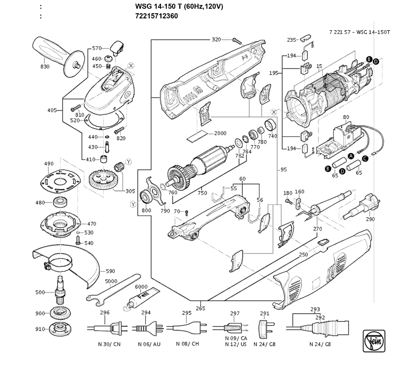 Fein WSG-14-150T 72215712360 Parts - Compact Angle Grinder