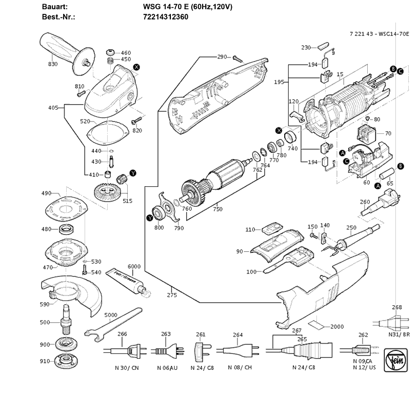 Fein WSG-14-70E 72214312360 Parts - Compact Angle Grinder