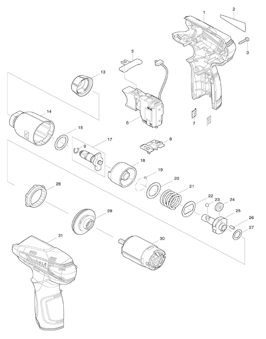 WT01ZW Makita Impact Wrench Parts