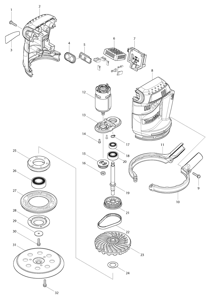 XOB01Z Makita Random Orbi Sander Parts