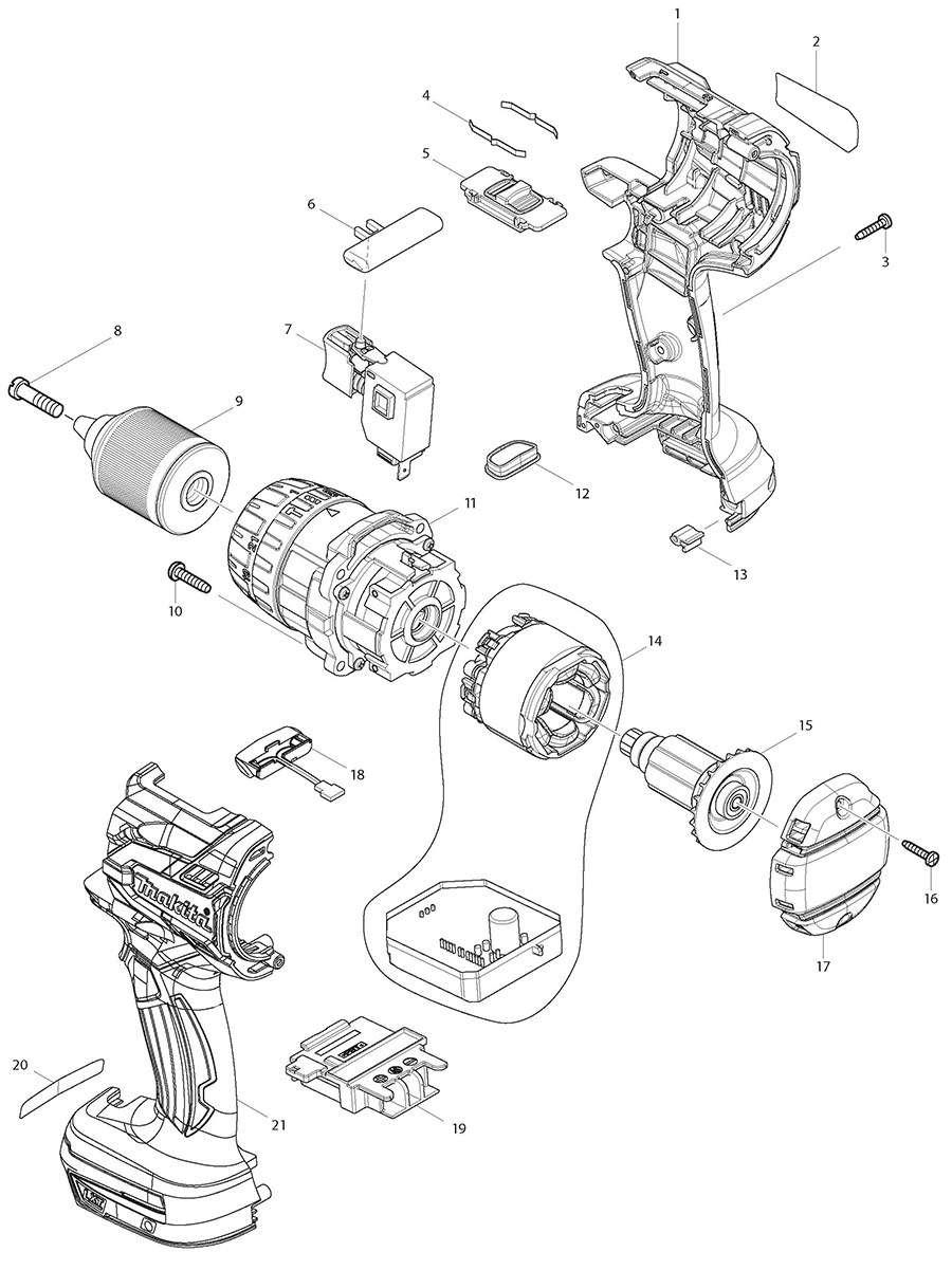 XPH07Z Makita Driver Drill Parts