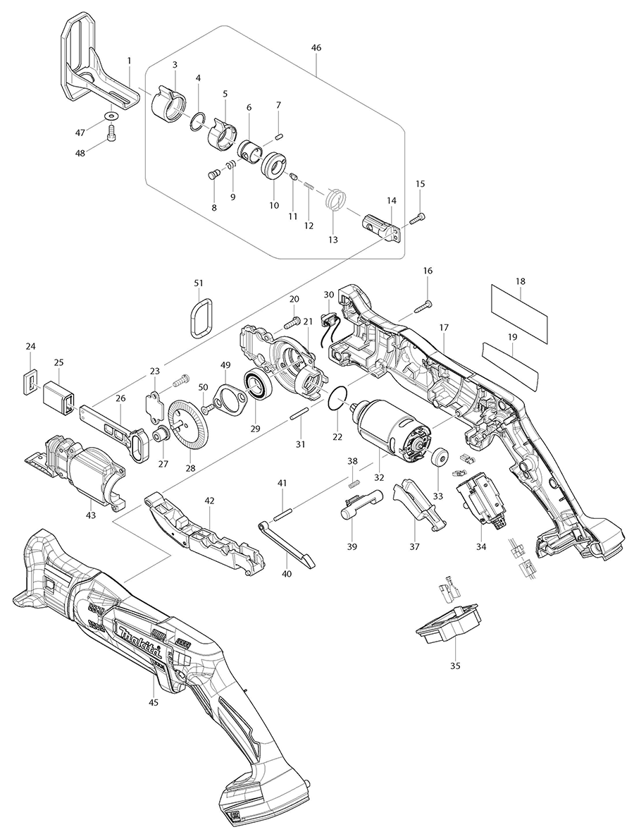 XRJ01Z Makita Recipro Saw Parts