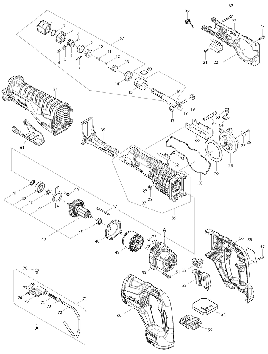 XRJ05Z Makita Recipro Saw Parts