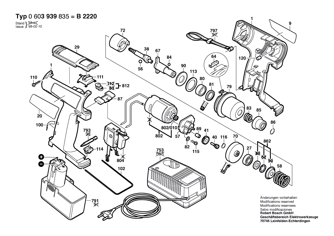 Bosch b2220 - 0603939835 Tool Parts