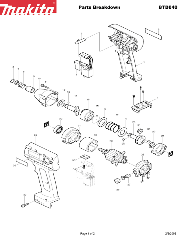 Makita btd040 Parts - Impact Driver