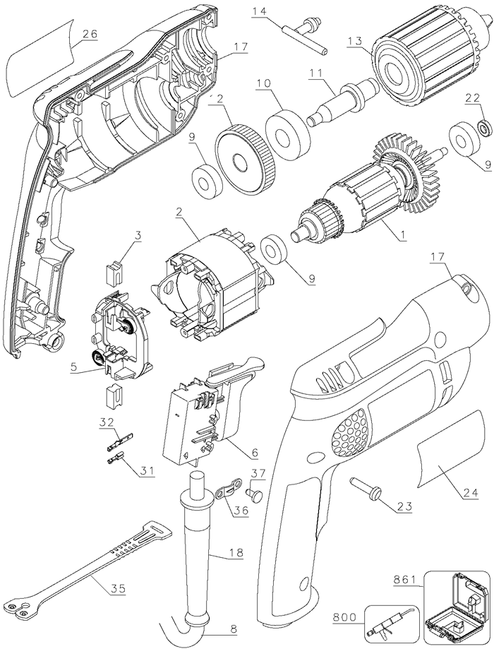 DeWalt D21002 Type 3 Parts - VSR Drill