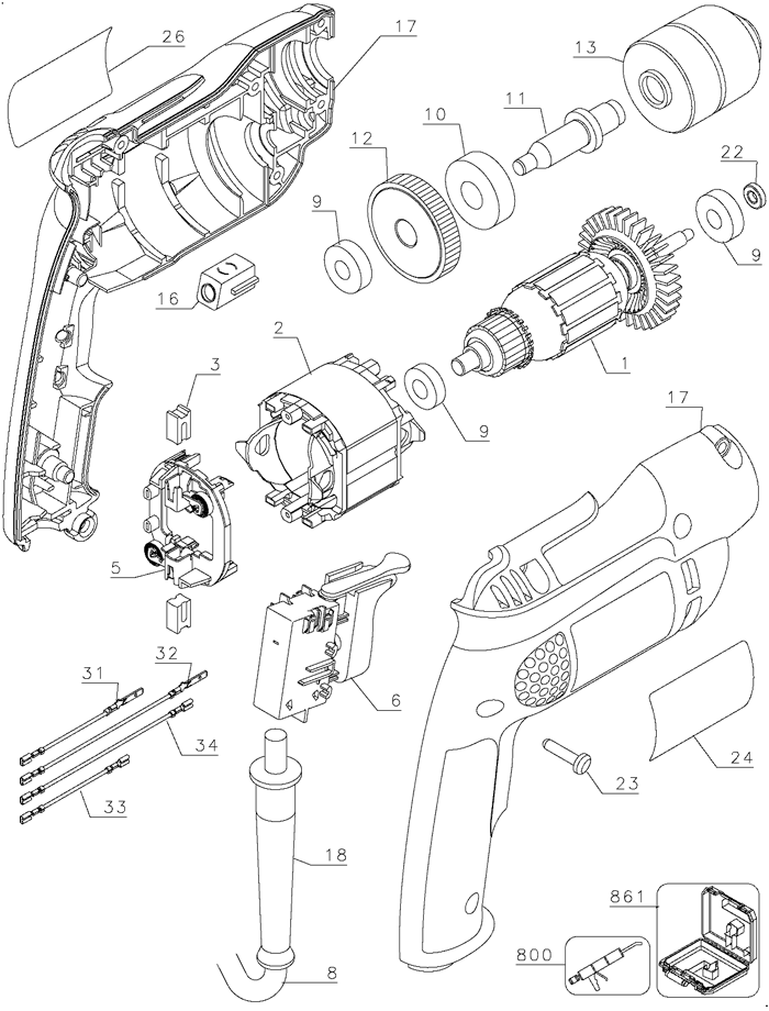 DeWalt D21007 Type 1 Parts - VSR Drill