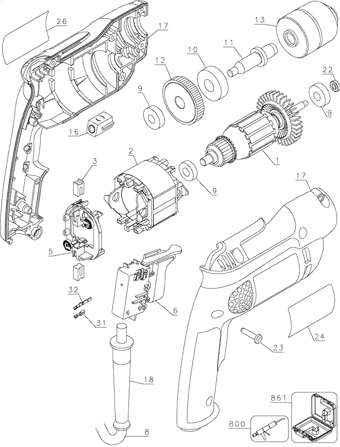 DeWalt D21007 Type 2 Parts - VSR Drill