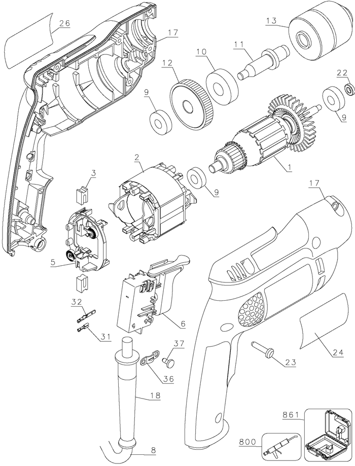 DeWalt D21007 Type 3 Parts - VSR Drill