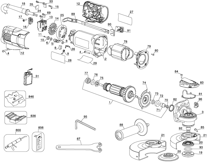 DeWALT D28140 Grinder Parts (Type 1)