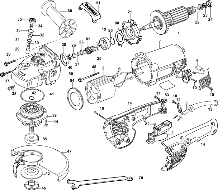 DeWALT D28474W-B3 7 inch Large Angle Grinder Parts (Type 5)