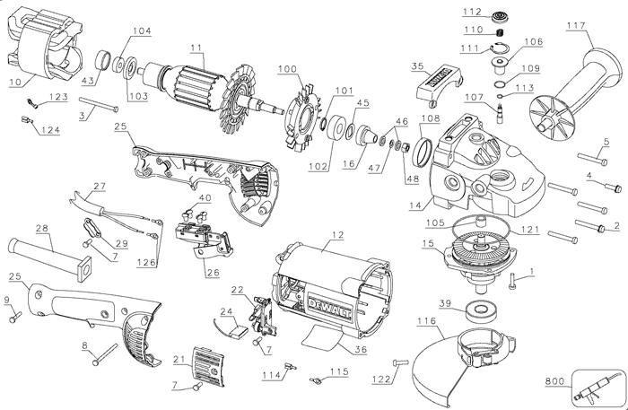 DeWALT D28493N 9 inch Large Angle Grinder Parts (Type 2)