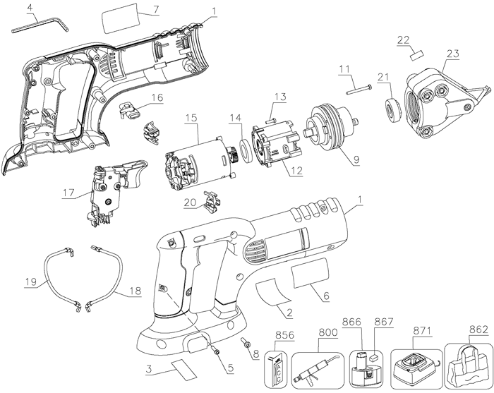 DeWALT DC495 Cordless Shear Parts (Type 1)