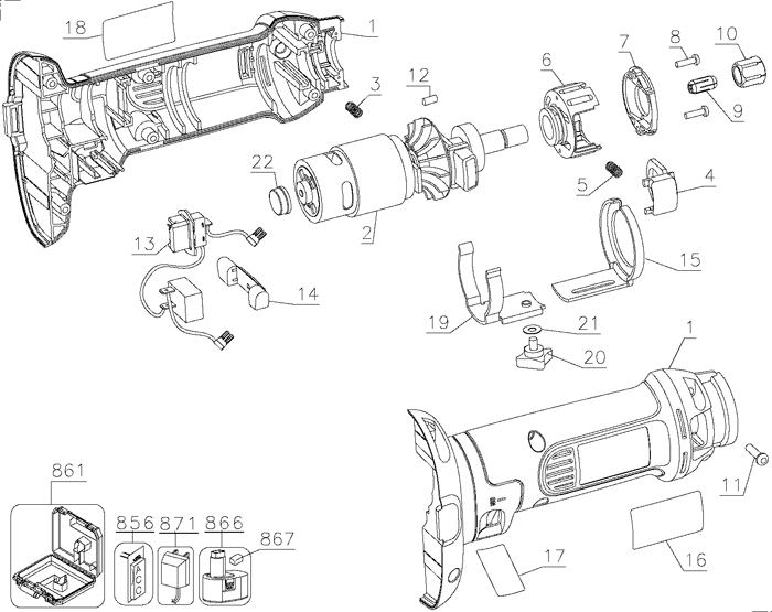 DeWALT DC550KA Cordless Cut-Out Tool Parts