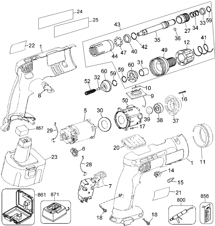 DeWALT DC668 Cordless Screw Gun Parts (Type 1)