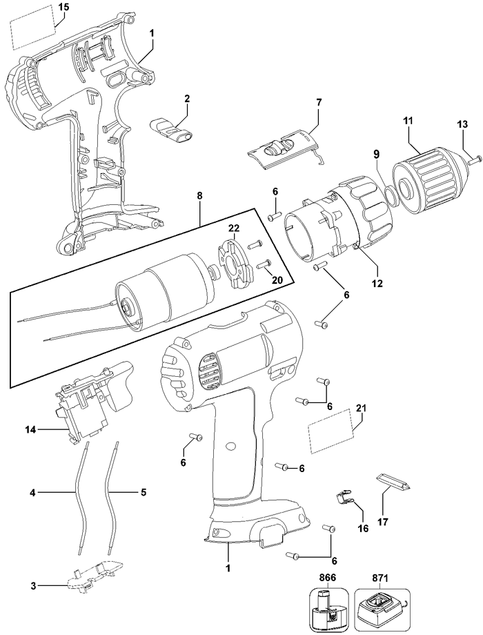 DeWalt DC750AR Type 2 Parts - Cordless Drill