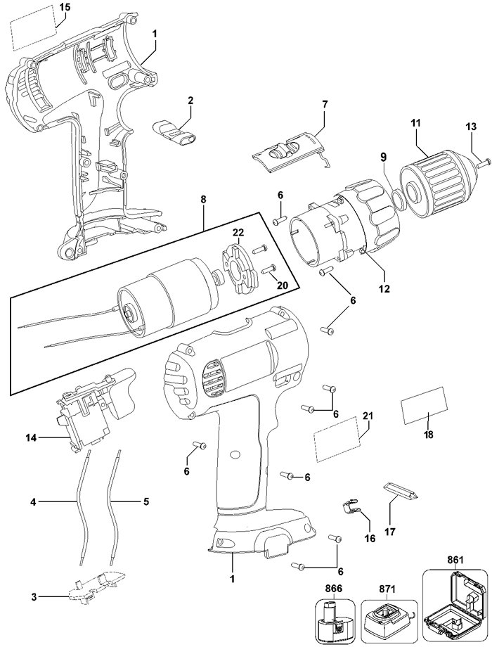 DeWalt DC750KA Type 2 Parts - Cordless Drill