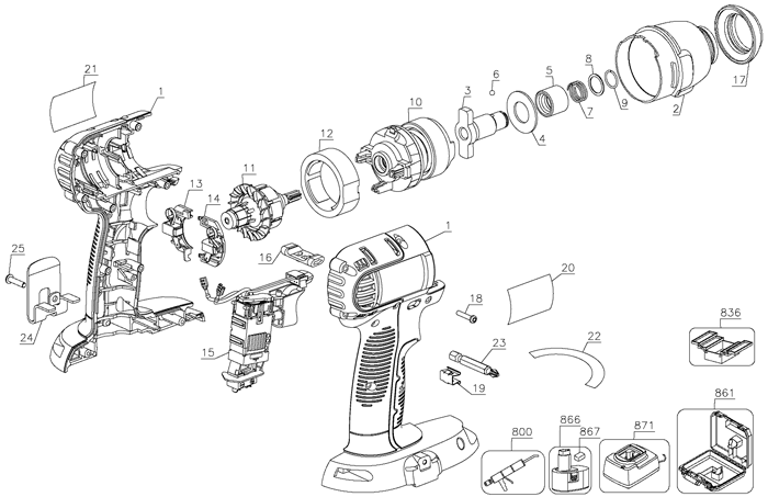 DeWALT DC835 Cordless Impact Driver Parts (Type 1)