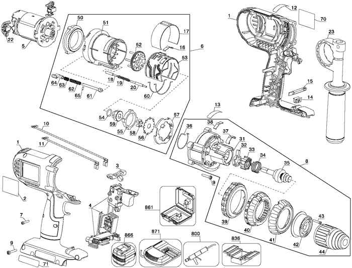 DeWalt DC900KL Type 1 Parts - Cordless Hammerdrill