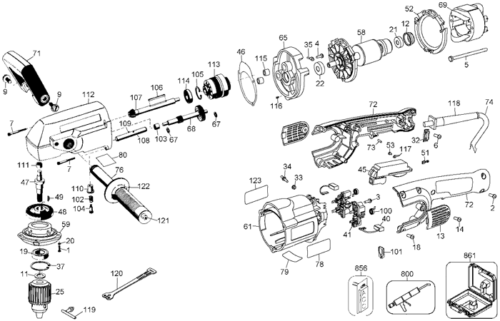 DeWalt DW124 Type 2 Parts - Right-Angle Drill